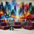 Watercolor Abstract Skyline At Night Mural Wallpaper - room preview 05