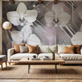Geometry and Orchids Pink Mural Wallpaper - room preview 05