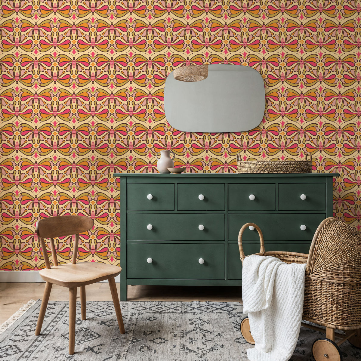 Retro Bold Butterflies, Orange Mural Wallpaper - room preview 05