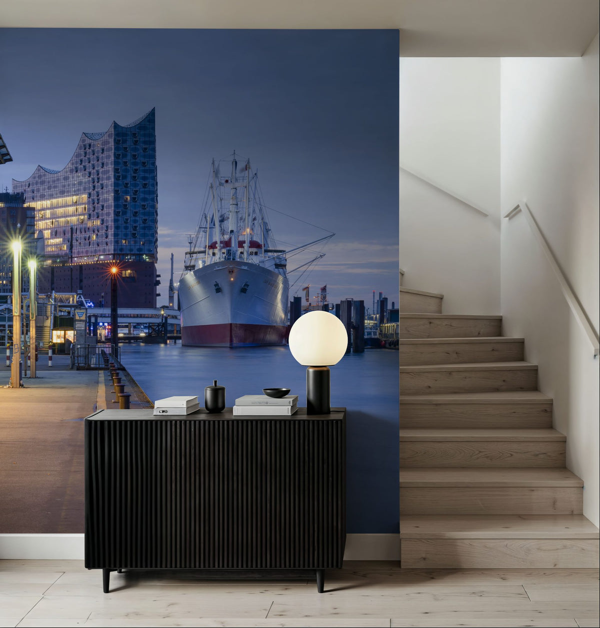 Harbor Twilight Mural Wallpaper - Neutral Tone - room preview 05