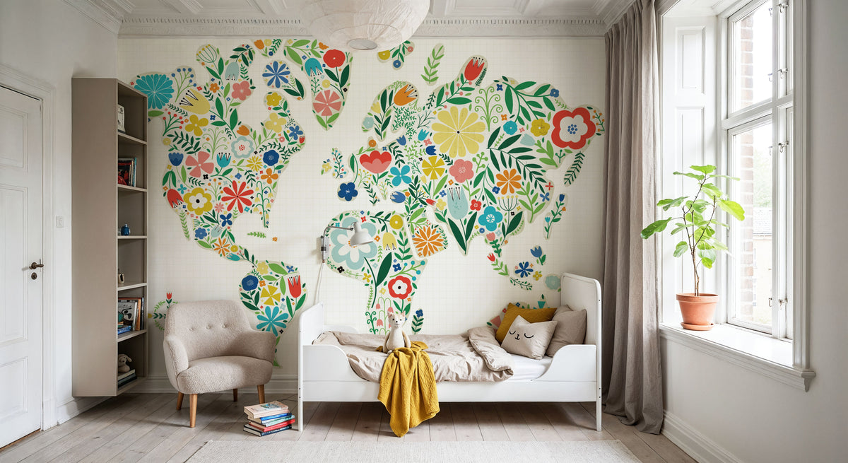 Floral World White Mural Wallpaper - room preview 05