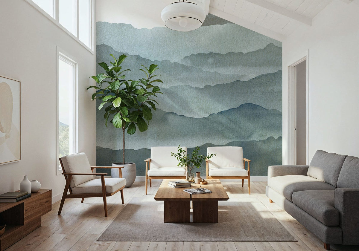 Sunrise Mountain View, Teal Mural Wallpaper - room preview 05