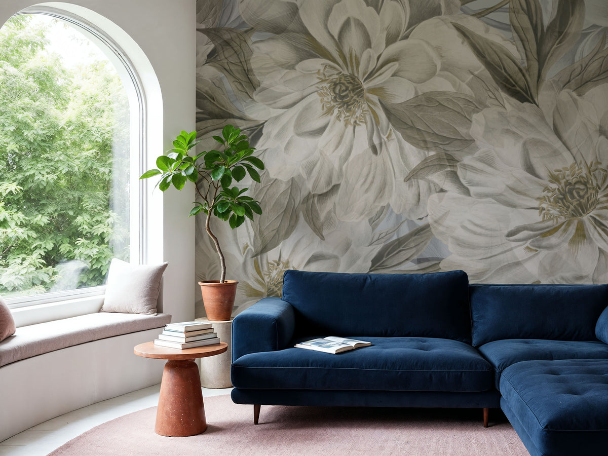 Peony Study - Chalk Mural Wallpaper - room preview 05