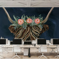 Longhorn with Rose Crown Dark Mural Wallpaper - room preview 05