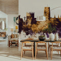 Durham England Skyline Purple & Gold Mural Wallpaper - room preview 05