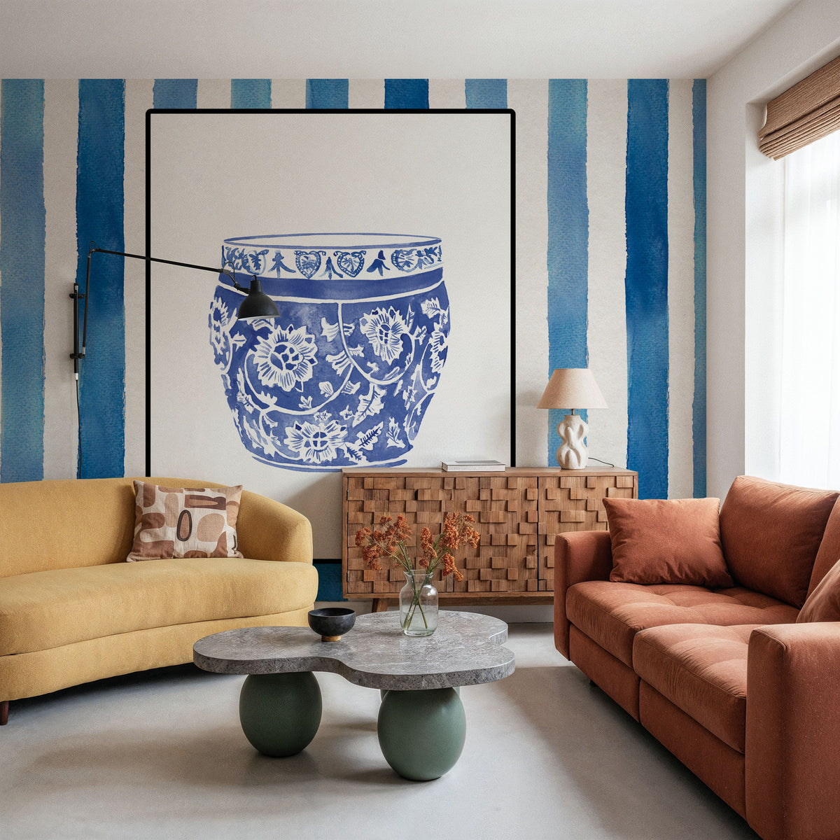 Chinoiserie Vase IV Stripes Mural Wallpaper - room preview 05