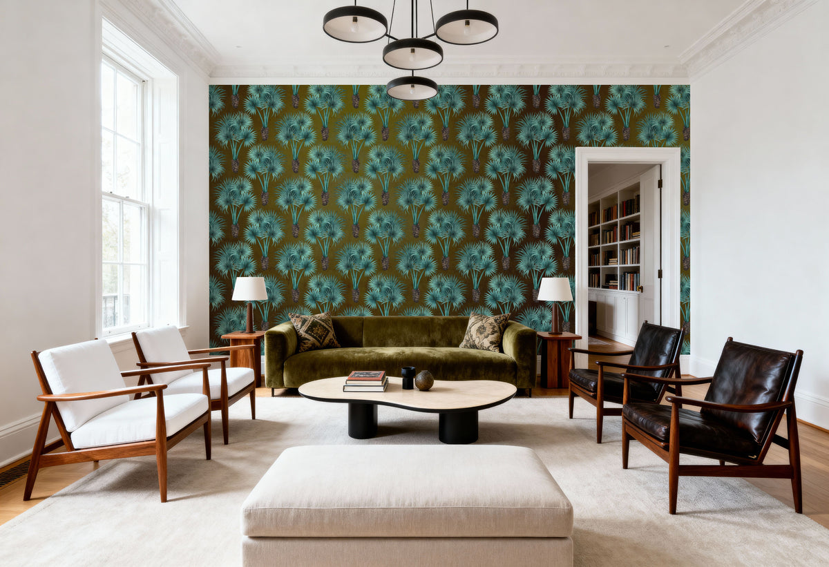 Elephant Ear Tree, Turqouise Small Mural Wallpaper - room preview 05