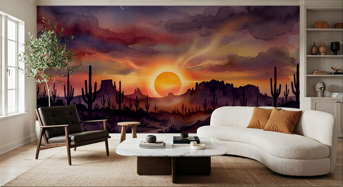 Arizona Sunset - Landscape Watercolor Series Mural Wallpaper - room preview 05