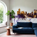 Winnipeg Canada Skyline Purple & Gold Mural Wallpaper - room preview 05