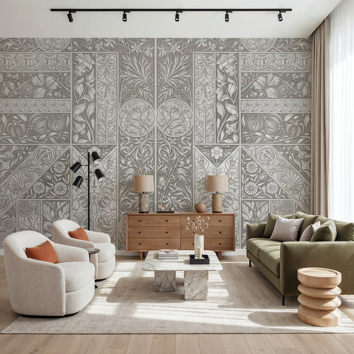 Flower Collection, Ecru Mural Wallpaper - room preview 05