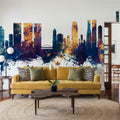 Osaka Skyline Blue & Bronze Mural Wallpaper - room preview 05
