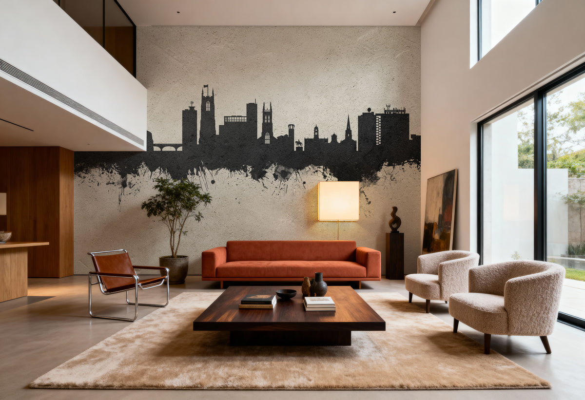 Derby England Skyline Concrete Mural Wallpaper - room preview 05