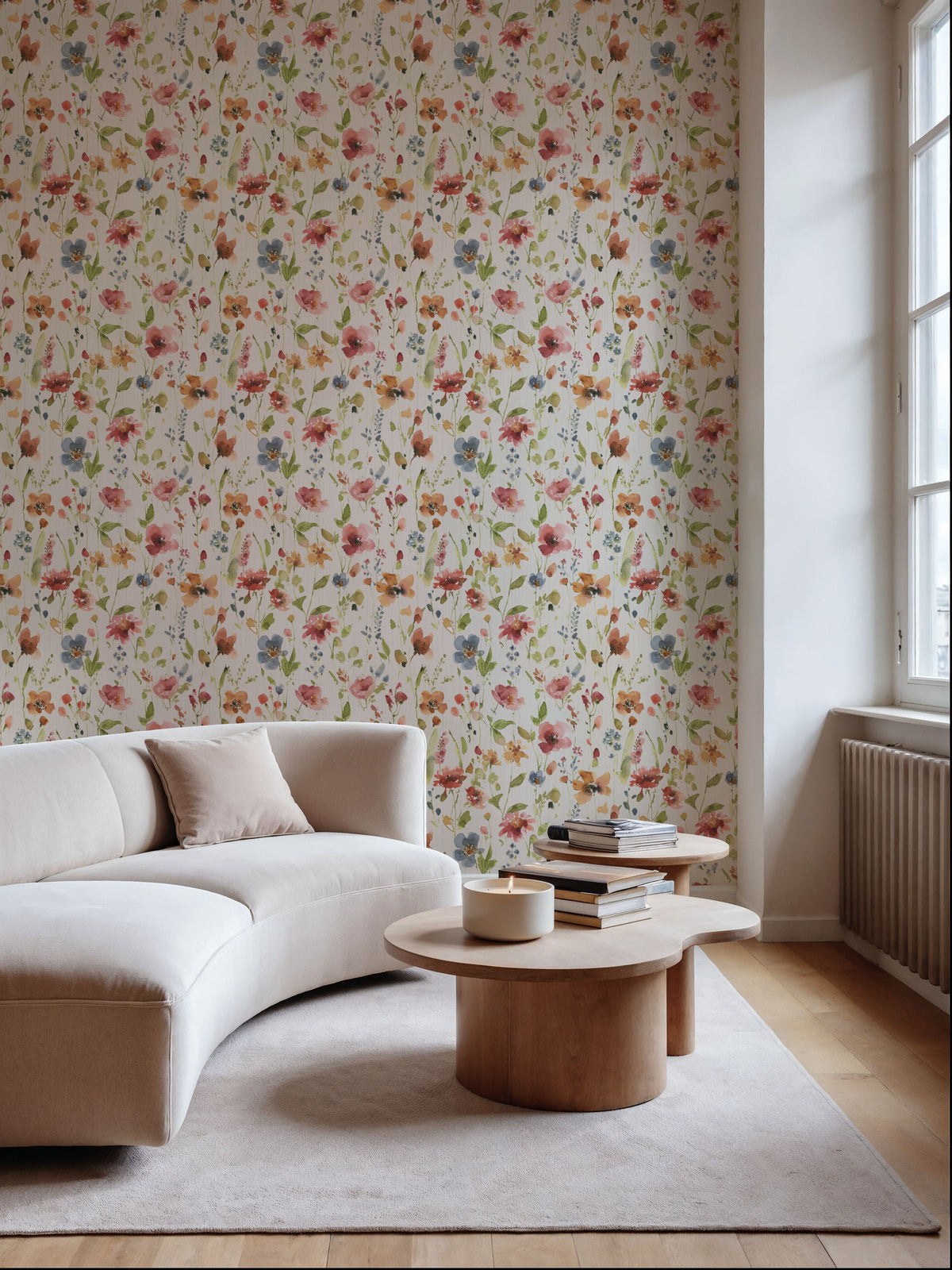 Time to Share Flowers White Mural Wallpaper - room preview 05