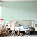 Kala Flowers White on Mint Mural Wallpaper - room preview 05