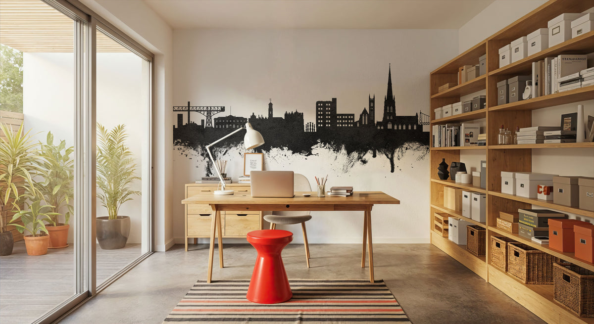 Warrington England Skyline Black & White Mural Wallpaper - room preview 05