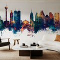 San Antonio Texas Skyline Blue & Bronze Mural Wallpaper - room preview 05