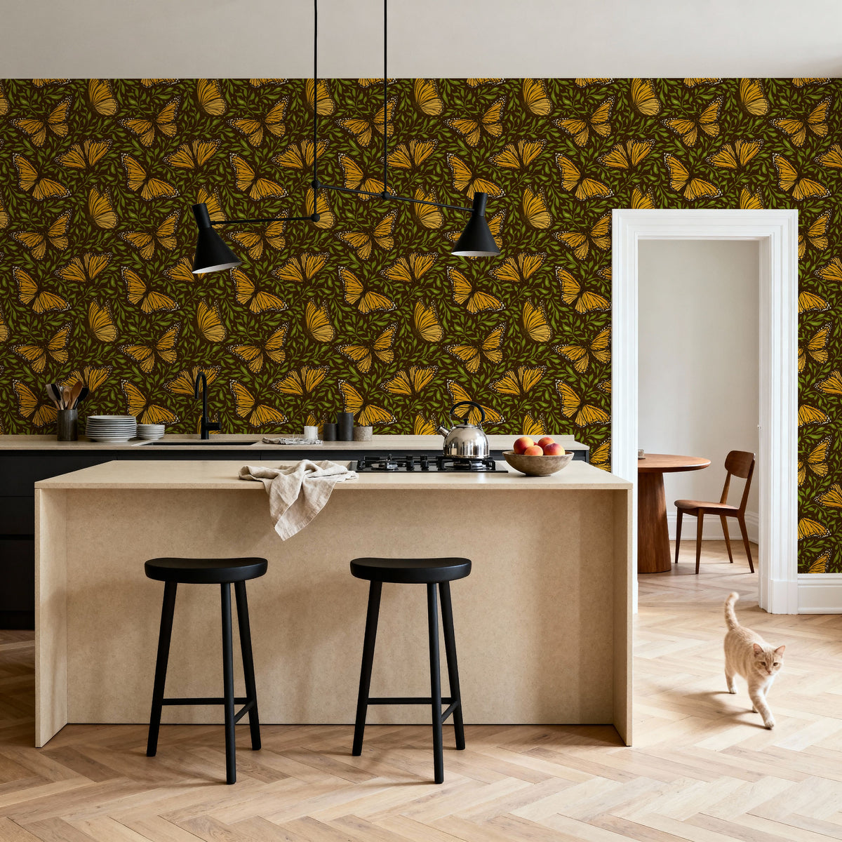 Papillion I, Chocolate & Green Mural Wallpaper - room preview 05
