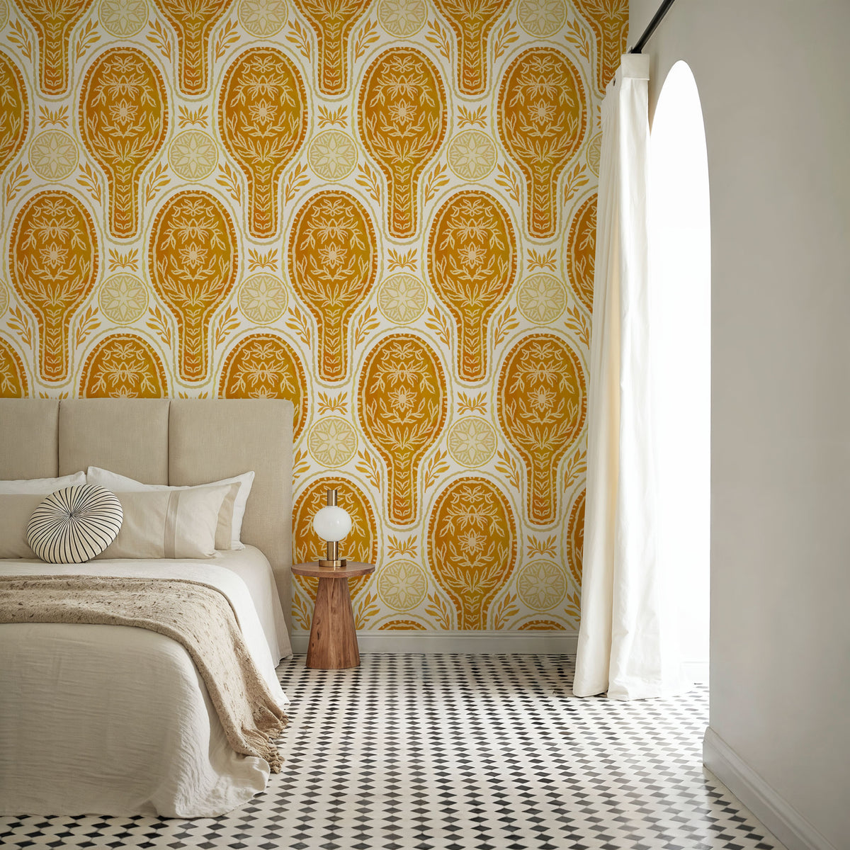 Floral Rackets, Yellow Mural Wallpaper - room preview 05