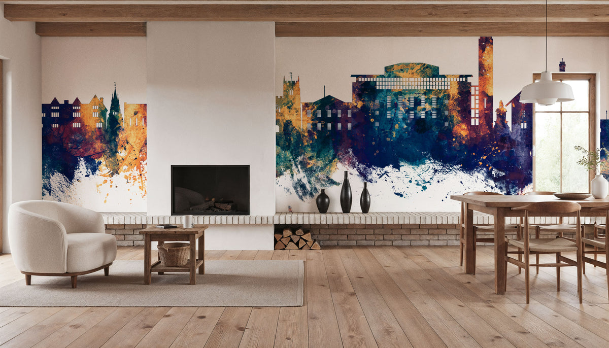 Stratford-upon-Avon England Skyline Blue & Bronze Mural Wallpaper - room preview 05