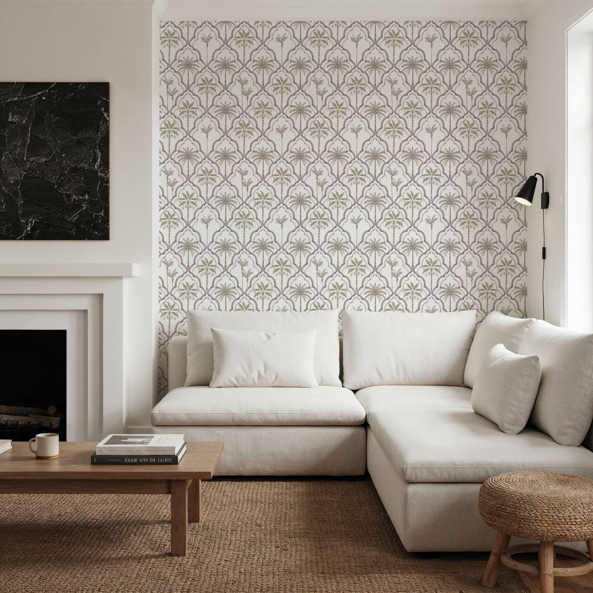 The Palm Lattice, Mauve & Khaki Mural Wallpaper - room preview 05