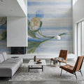 Peony on Blue Stripe Mural Wallpaper - room preview 05