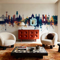 Lisbon Portugal Skyline Blue & Bronze Mural Wallpaper - room preview 05