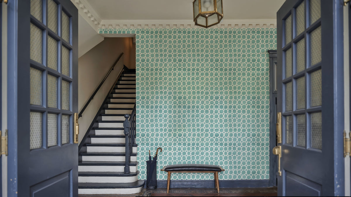 Mixed Blue Circles Inverse Mural Wallpaper - room preview 05