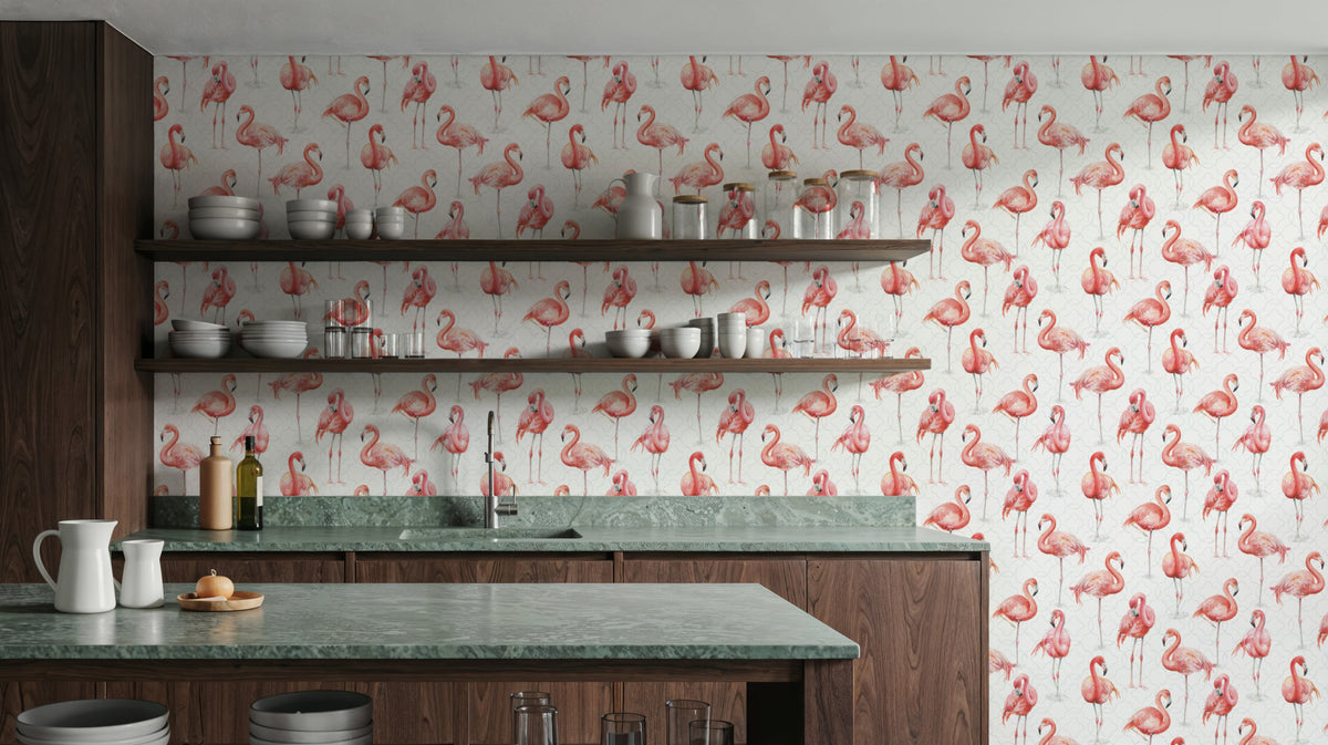 Flamingo Goals White Mural Wallpaper - room preview 05