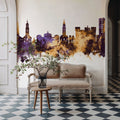 Erlangen Germany Skyline Purple & Gold Mural Wallpaper - room preview 05