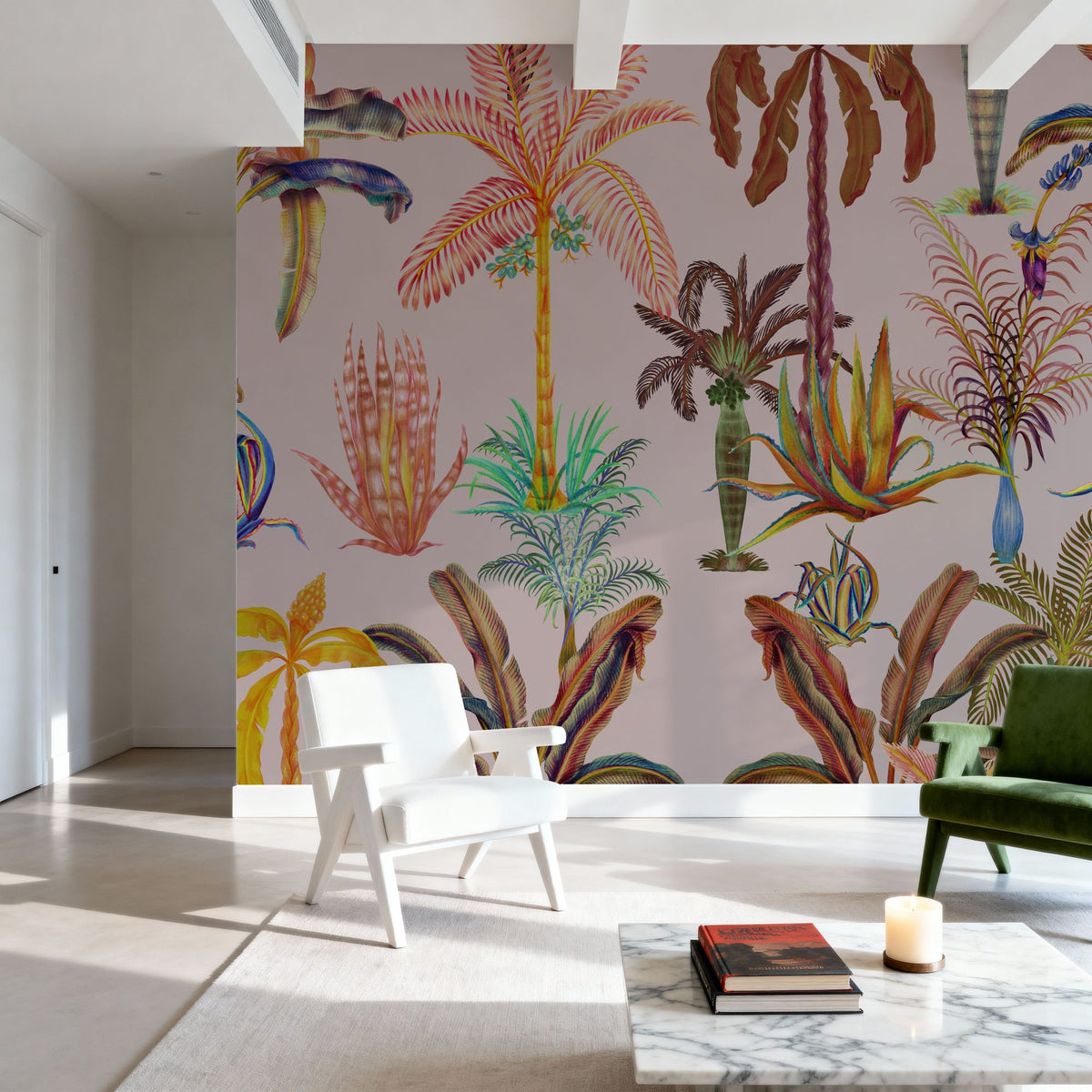 Statement Palms, Light Pink Mural Wallpaper - room preview 05