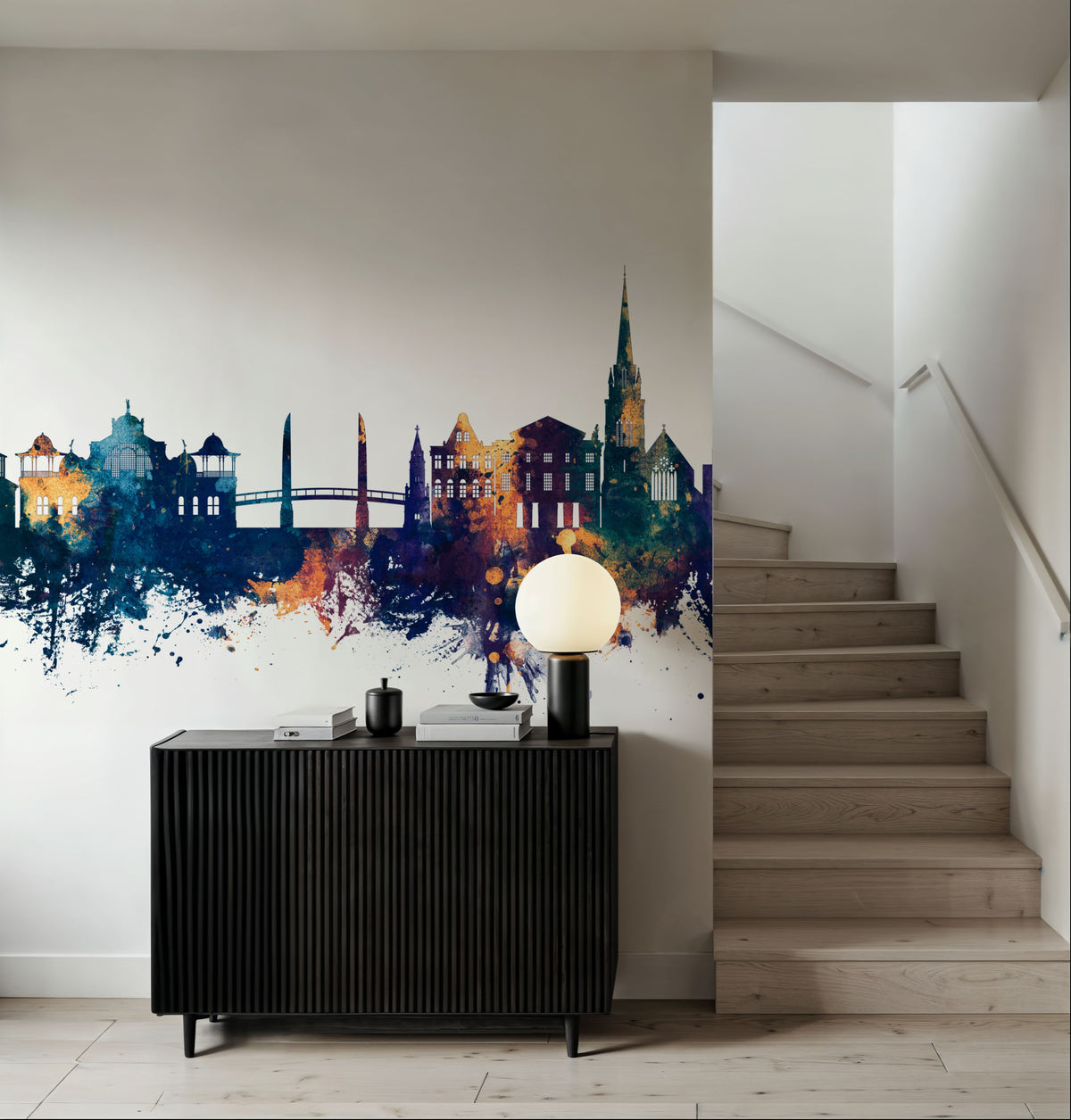 Torquay England Skyline Blue & Bronze Mural Wallpaper - room preview 05