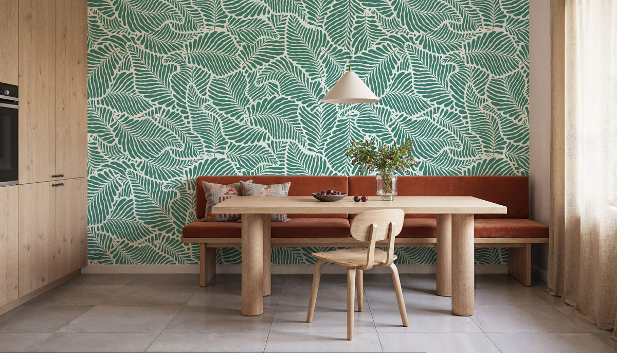 Fern Cut-Outs Pattern, Fresh Evergreen Mural Wallpaper - room preview 05