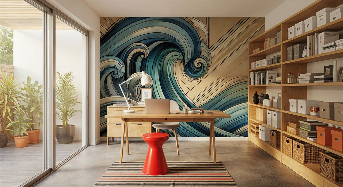 Ocean Waves in Art Deco Mural Wallpaper - room preview 05