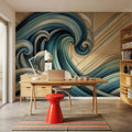 Ocean Waves in Art Deco Mural Wallpaper - room preview 05