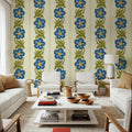Floral Stripe, Blue Mural Wallpaper - room preview 05