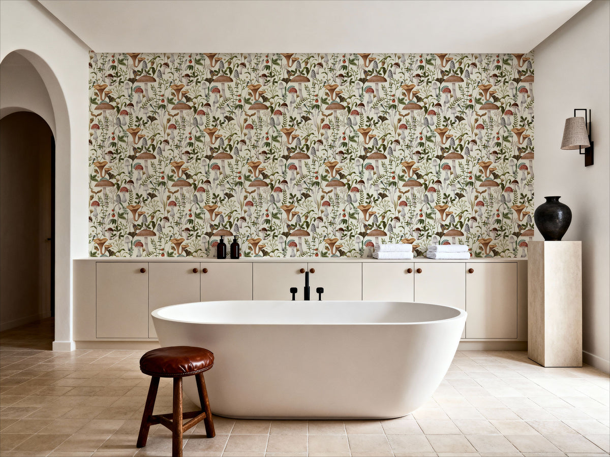 Forest Mushrooms, Light Mural Wallpaper - room preview 05
