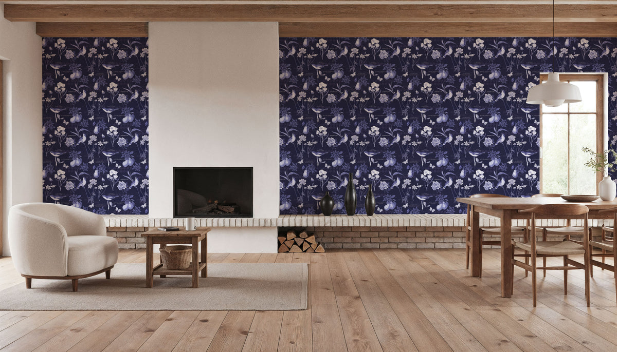 Botanical Postcard Blue Mural Wallpaper - room preview 05