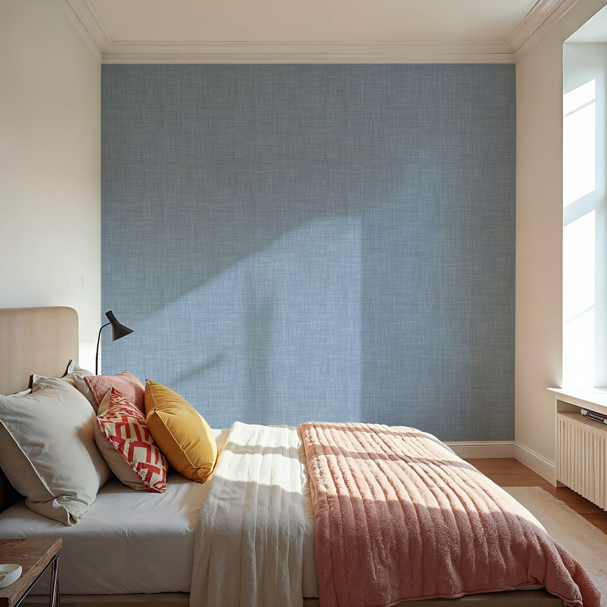 Mottled Linen Effect, Sky Blue Mural Wallpaper - Blue Tone - room preview 05