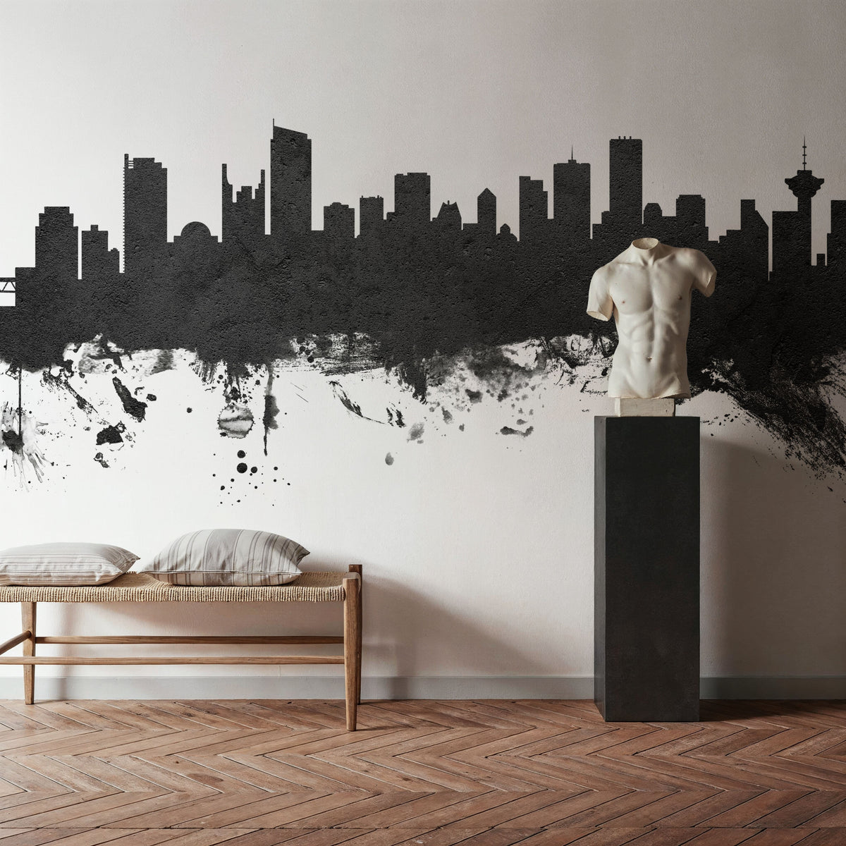Vancouver Canada Skyline Black & White Mural Wallpaper - room preview 05