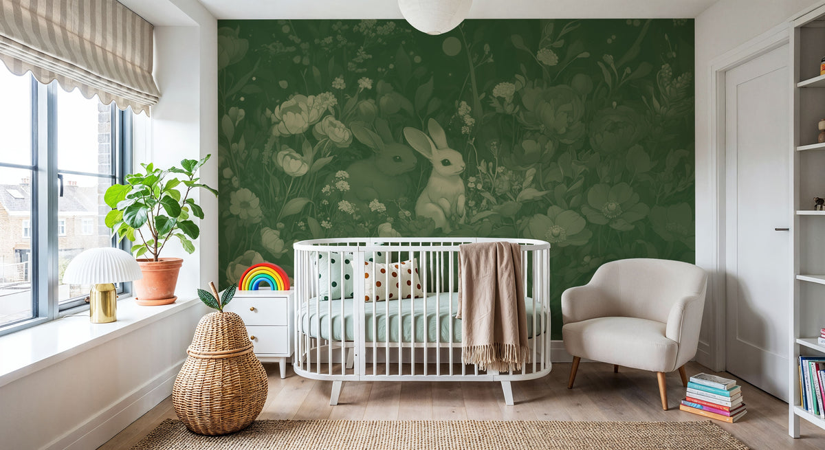 Rabbits Green Mural Wallpaper - room preview 05