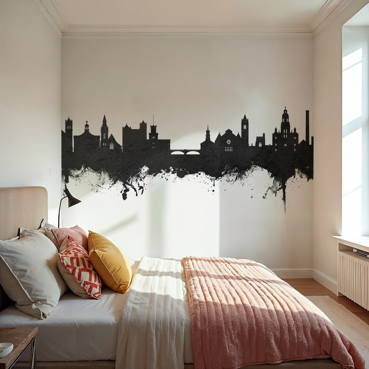 Nashua New Hampshire Skyline Black & White Mural Wallpaper - room preview 05