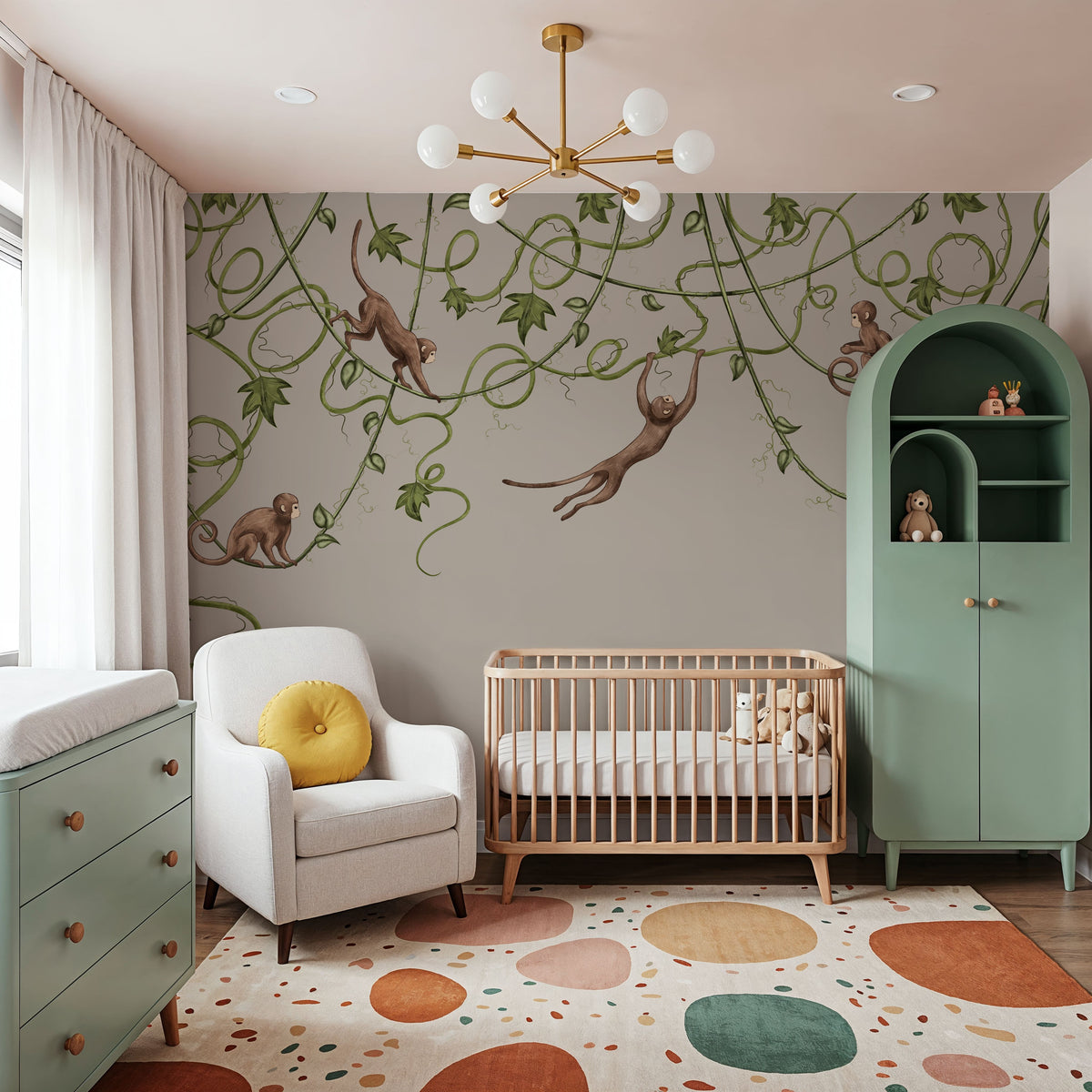 Monkey Jump, Greige Mural Wallpaper - room preview 05