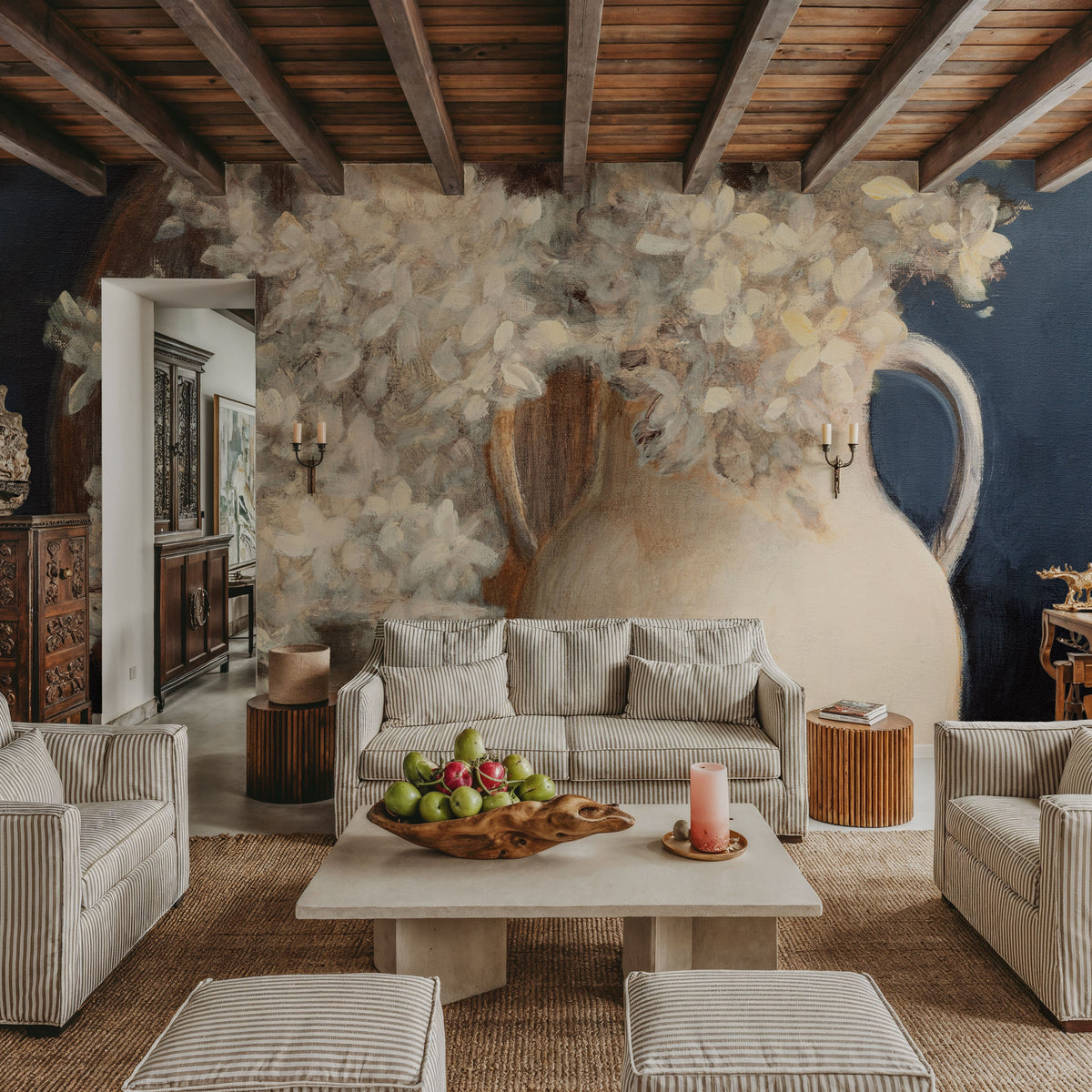 Golden Hydrangeas I White Mural Wallpaper - room preview 05