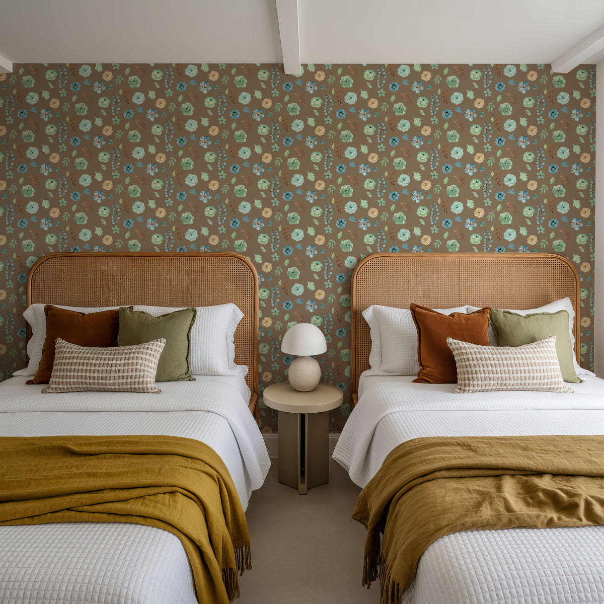 Flutterby Flowers Brown Mural Wallpaper - room preview 05