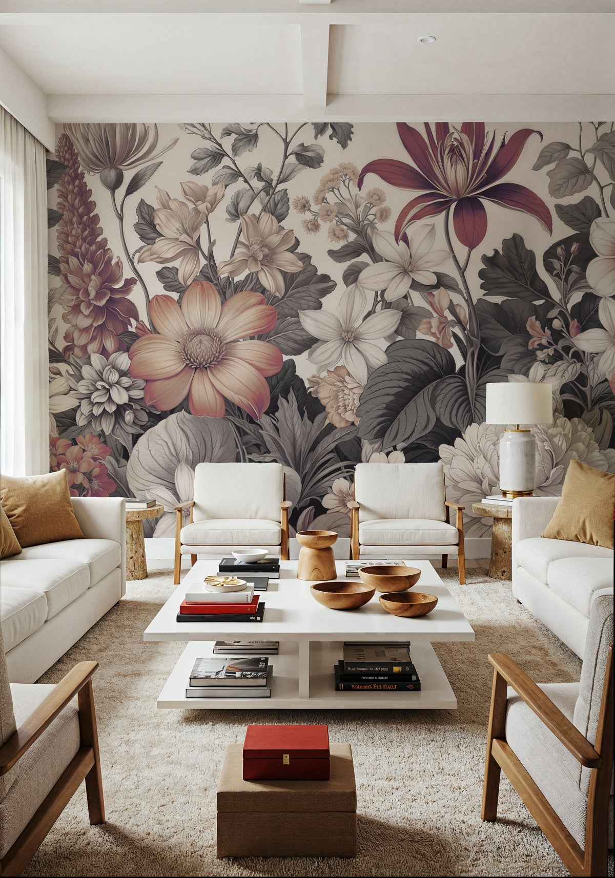 Dahlia Days, Rosy Fudge Mural Wallpaper - room preview 05