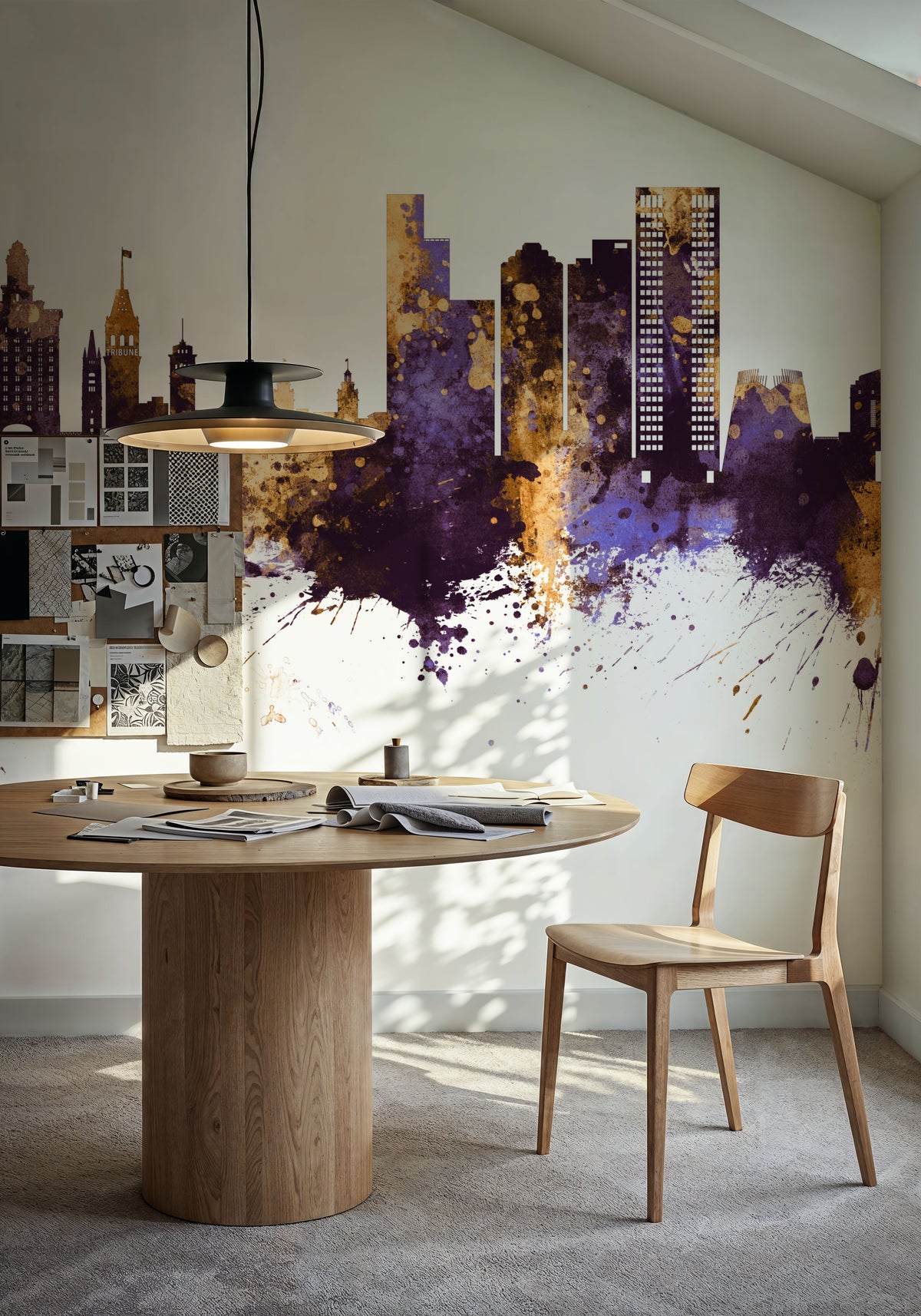 Oakland California Skyline Purple & Gold Mural Wallpaper - room preview 05