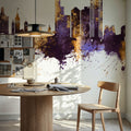 Oakland California Skyline Purple & Gold Mural Wallpaper - room preview 05