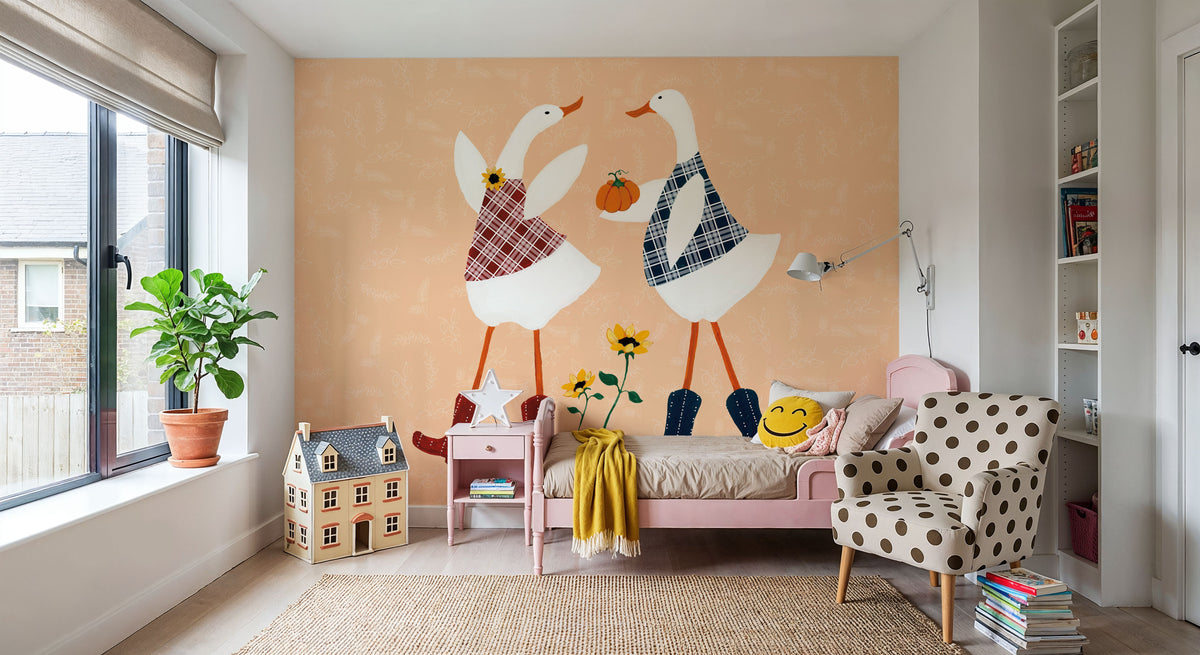 Ducks in the Pumpkin Patch V Mural Wallpaper - room preview 05