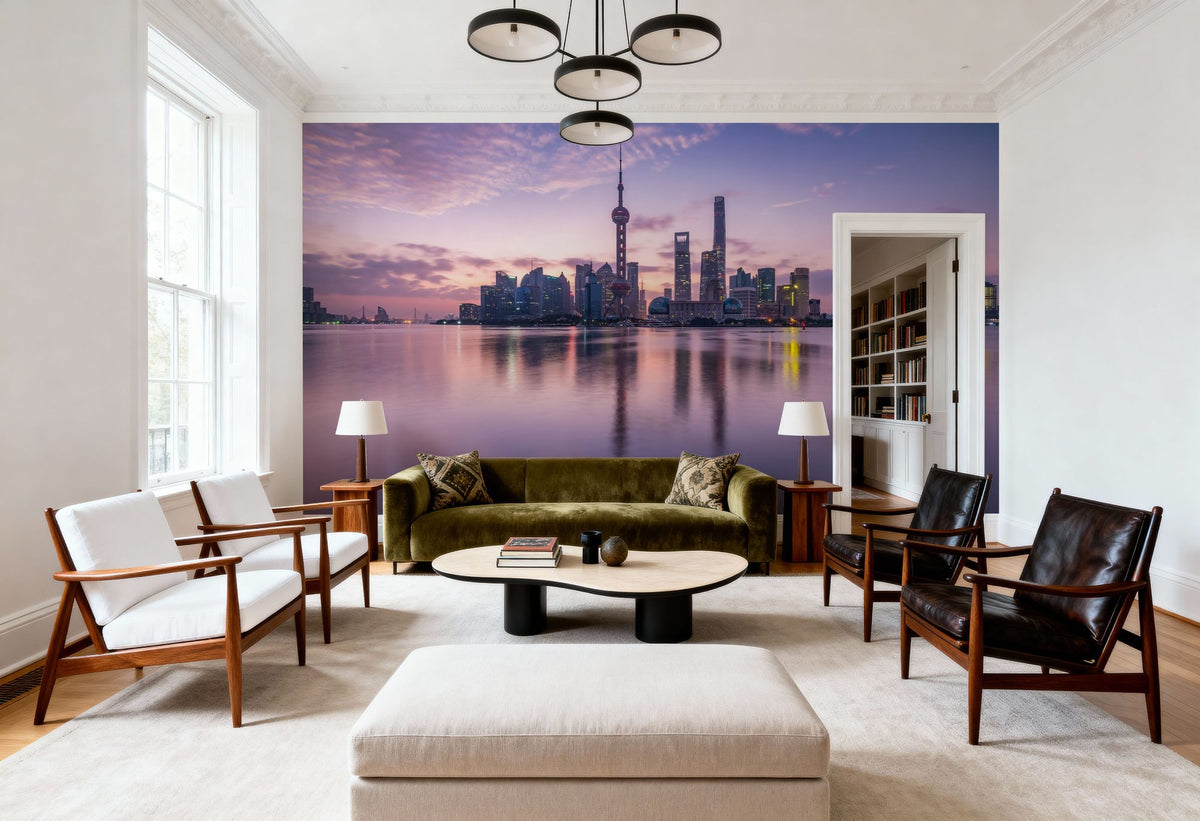 Pudong Sunrise Pink Mural Wallpaper - room preview 05