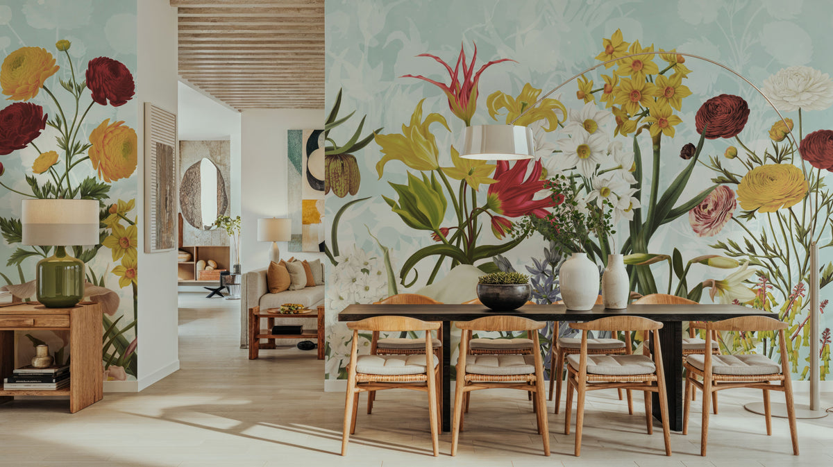 Happy Spring Flowers Mural Wallpaper - Neutral Tone - room preview 05